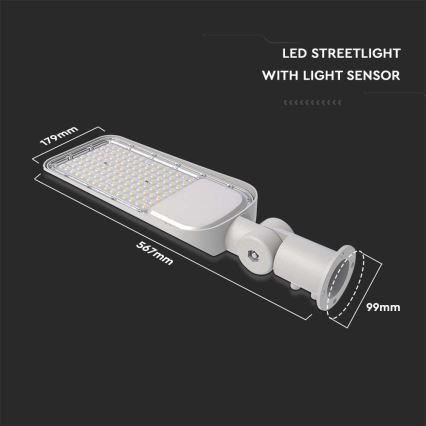 LED gatulampa med skymningssensor SAMSUNG CHIP LED/100W/230V 6500K IP65 grå