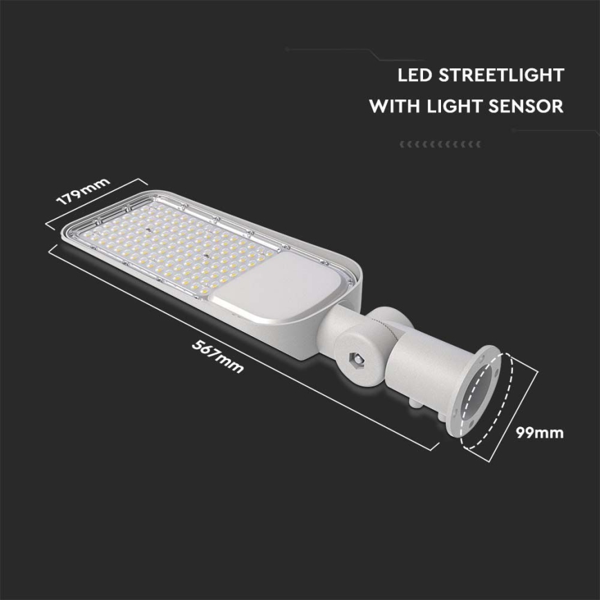 LED gatulampa med skymningssensor SAMSUNG CHIP LED/100W/230V 6500K IP65 grå