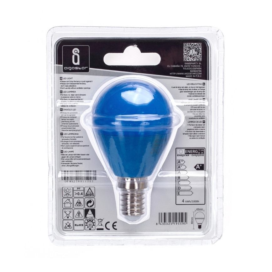 LED Glödampor G45 E14/4W/230V blå- Aigostar
