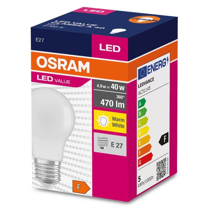 LED glödlampa A40 E27/4,9W/230V 2700K - Osram