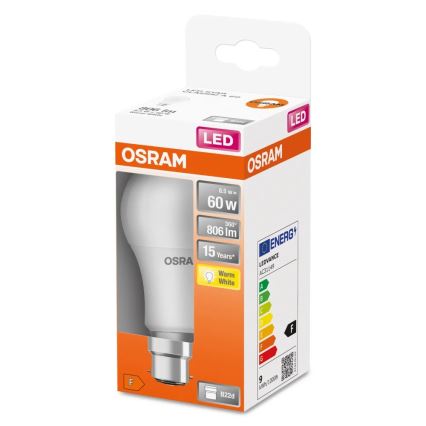 LED glödlampa A60 B22d/8,5W/230V 2700K - Osram