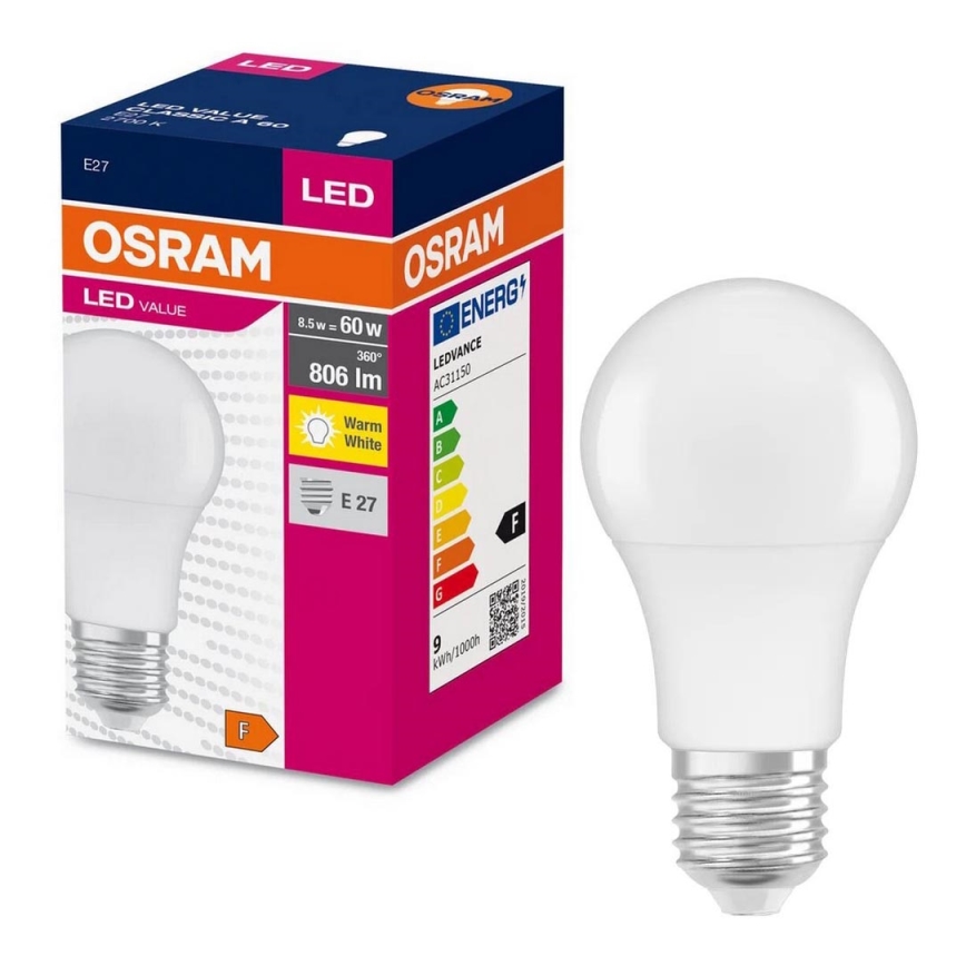 LED glödlampa A60 E27/8,5W/230V 2700K - Osram