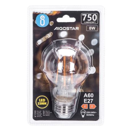 LED Glödlampa A60 E27/8W/230V 2200K - Aigostar