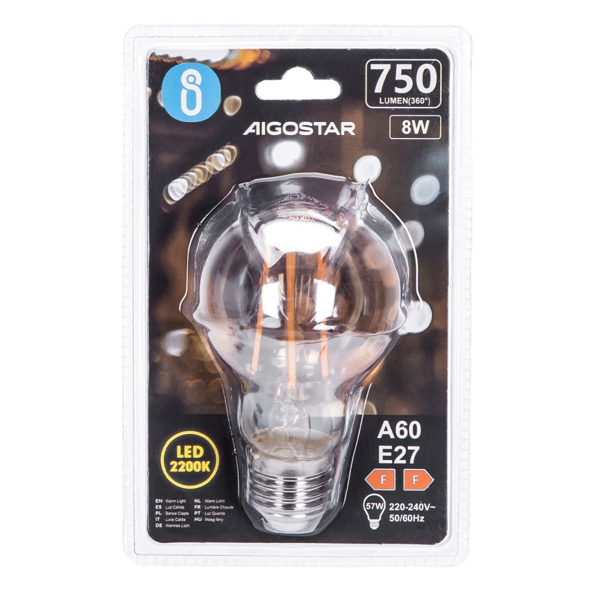 LED Glödlampa A60 E27/8W/230V 2200K - Aigostar
