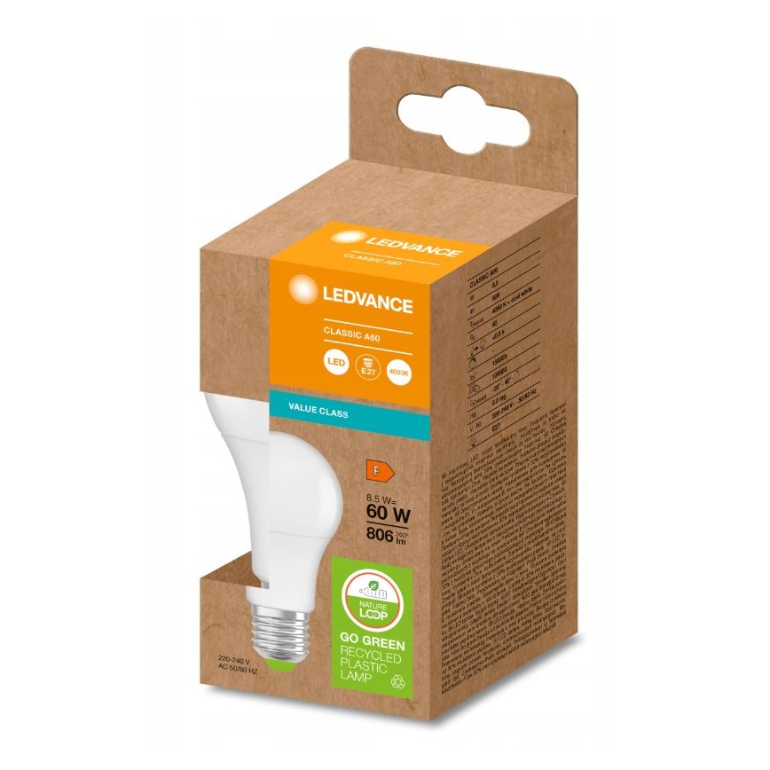 LED Glödlampa av återvunnen plast A60 E27/8,5W/230V 4000K - Ledvance