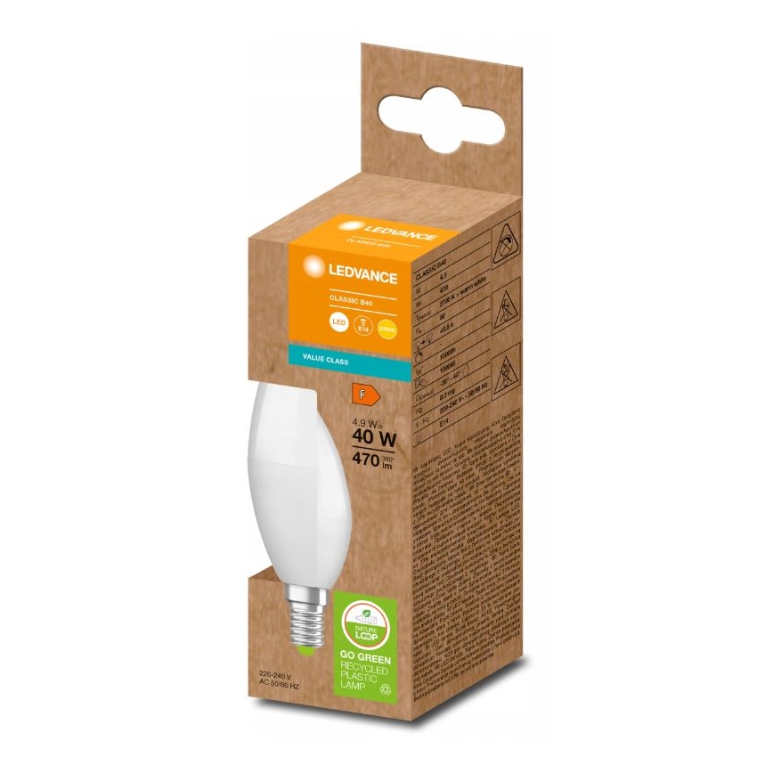 LED Glödlampa av återvunnen plast B40 E14/4,9W/230V 2700K - Ledvance