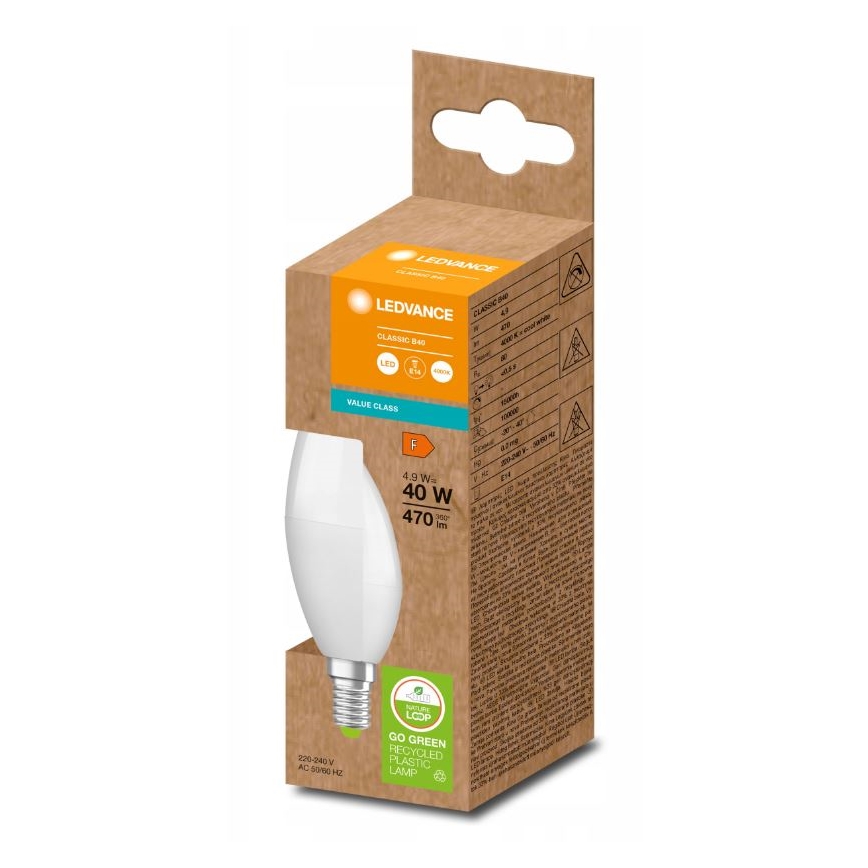 LED Glödlampa av återvunnen plast B40 E14/4,9W/230V 4000K - Ledvance