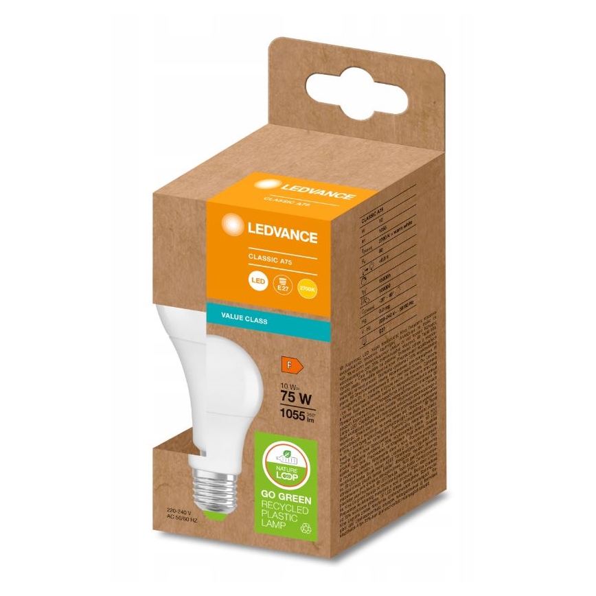 LED Glödlampa av återvunnen plast E27/10W/230V 2700K - Ledvance