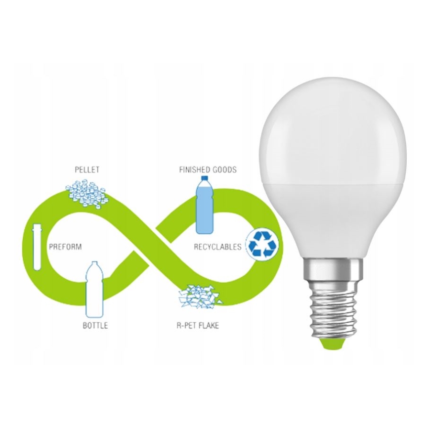 LED Glödlampa av återvunnen plast P45 E14/4,9W/230V 2700K - Ledvance