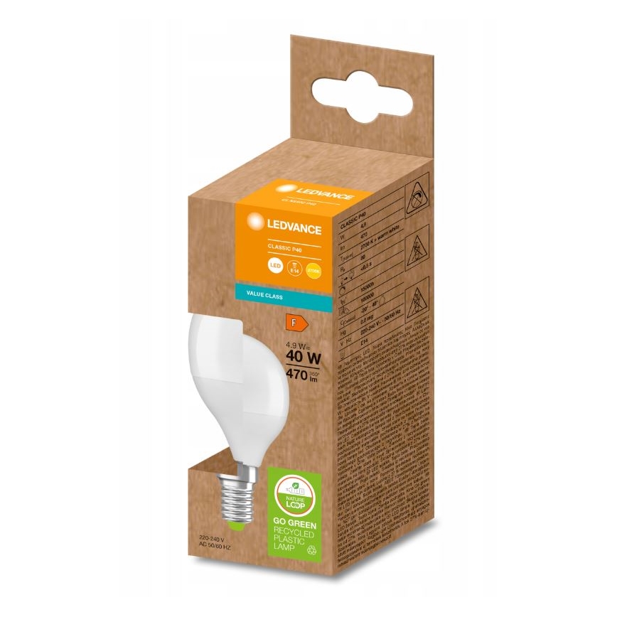 LED Glödlampa av återvunnen plast P45 E14/4,9W/230V 2700K - Ledvance