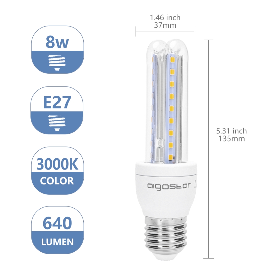 LED glödlampa B5 E27/8W/230V 3000K - Aigostar