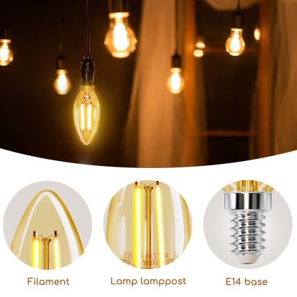 LED glödlampa C35 E14/4W/230V 2200K - Aigostar