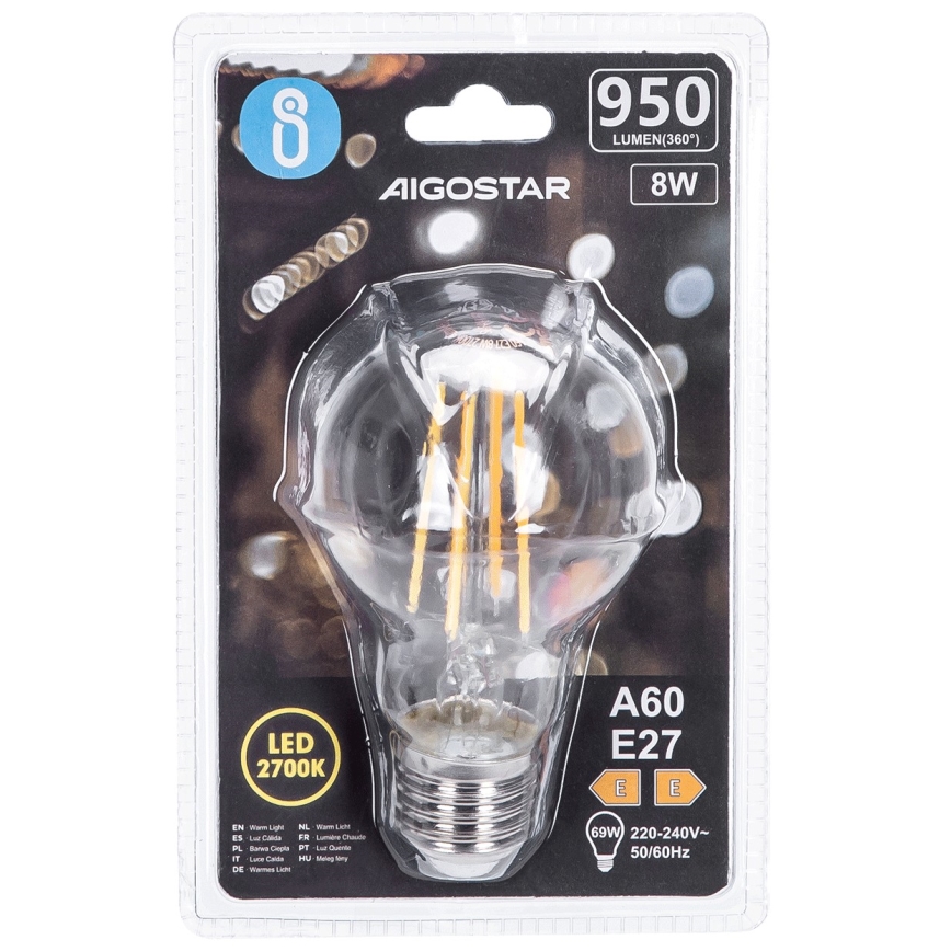 LED glödlampa FILAMENT A60 E27/8W/230V 2700K - Aigostar