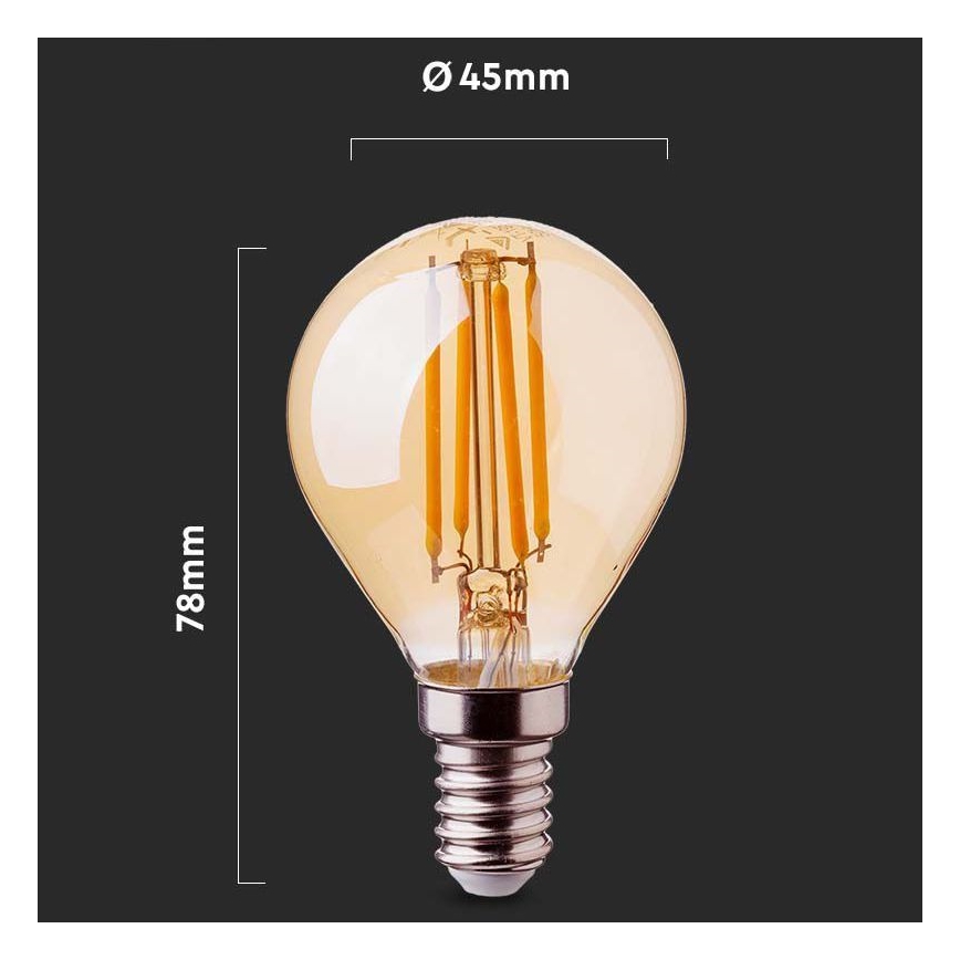 LED glödlampa FILAMENT AMBER P45 E14/4W/230V 2200K