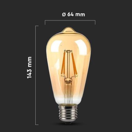 LED glödlampa FILAMENT AMBER ST64 E27/8W/230V 2200K