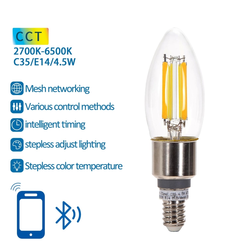 LED Ljusreglerad glödlampa FILAMENT MESH Smart C35 E14/4,5W/230V 2700-6500K - Aigostar