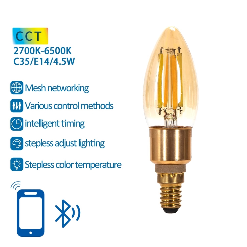 LED Ljusreglerad glödlampa FILAMENT MESH Smart C35 E14/4,5W/230V 2700-6500K - Aigostar