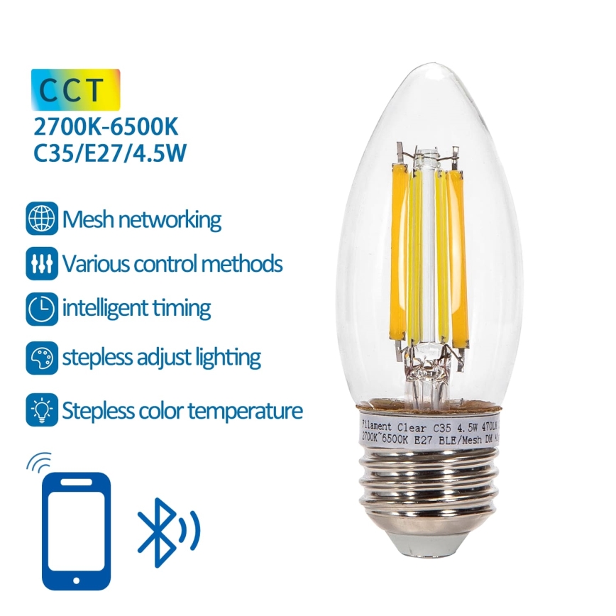 LED Ljusreglerad glödlampa FILAMENT MESH Smart C35 E27/4,5W/230V 2700-6500K - Aigostar