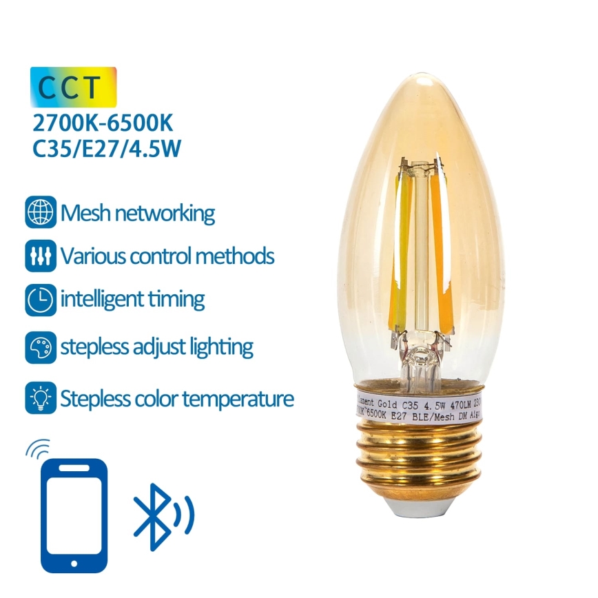 LED Ljusreglerad glödlampa FILAMENT MESH Smart C35 E27/4,5W/230V 2700-6500K - Aigostar