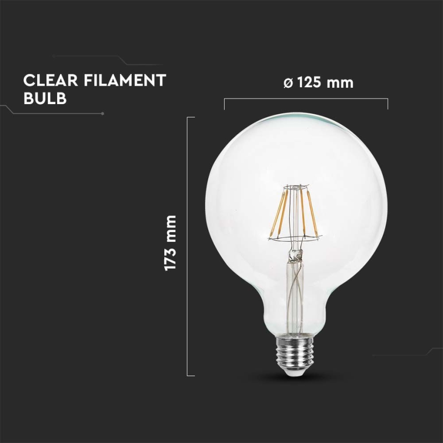 LED glödlampa FILAMENT G125 E27/12W/230V 4000K