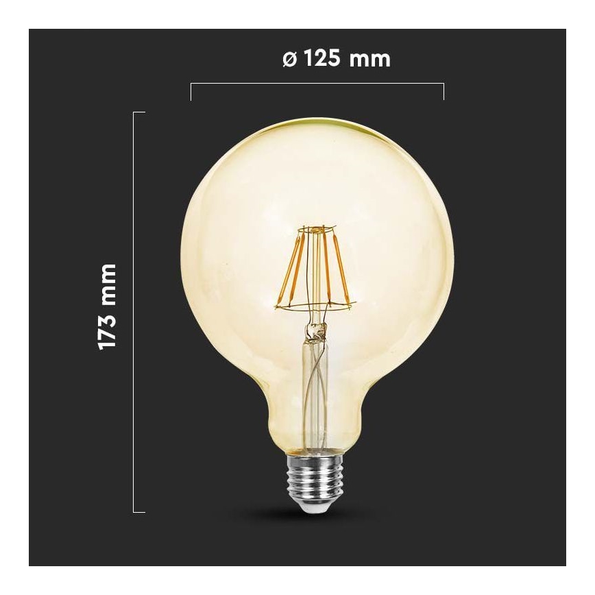 LED glödlampa FILAMENT G125 E27/6W/230V 2200K