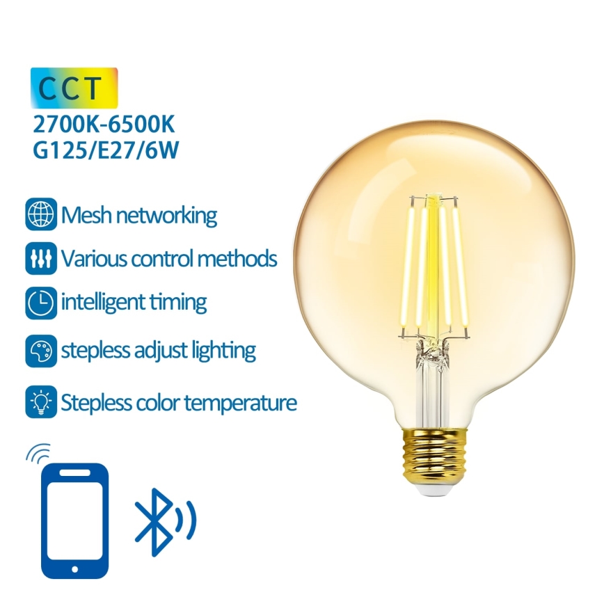 LED Ljusreglerad glödlampa FILAMENT MESH Smart G125 E27/6W/230V 2700-6500K - Aigostar