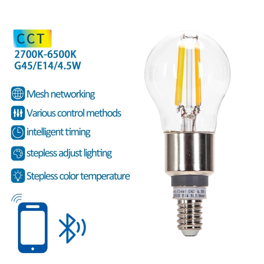 LED Ljusreglerad glödlampa FILAMENT MESH Smart G45 E14/4,5W/230V 2700-6500K - Aigostar