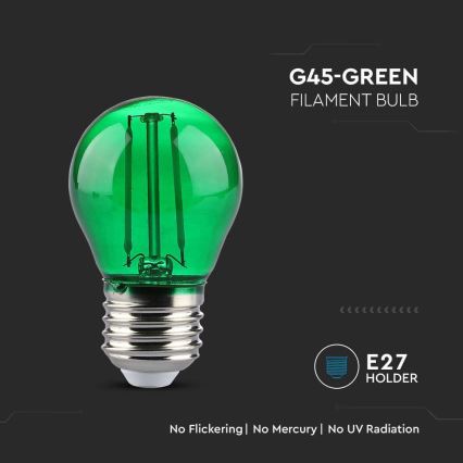 LED glödlampa FILAMENT G45 E27/2W/230V grön