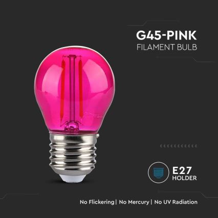 LED glödlampa FILAMENT G45 E27/2W/230V rosa