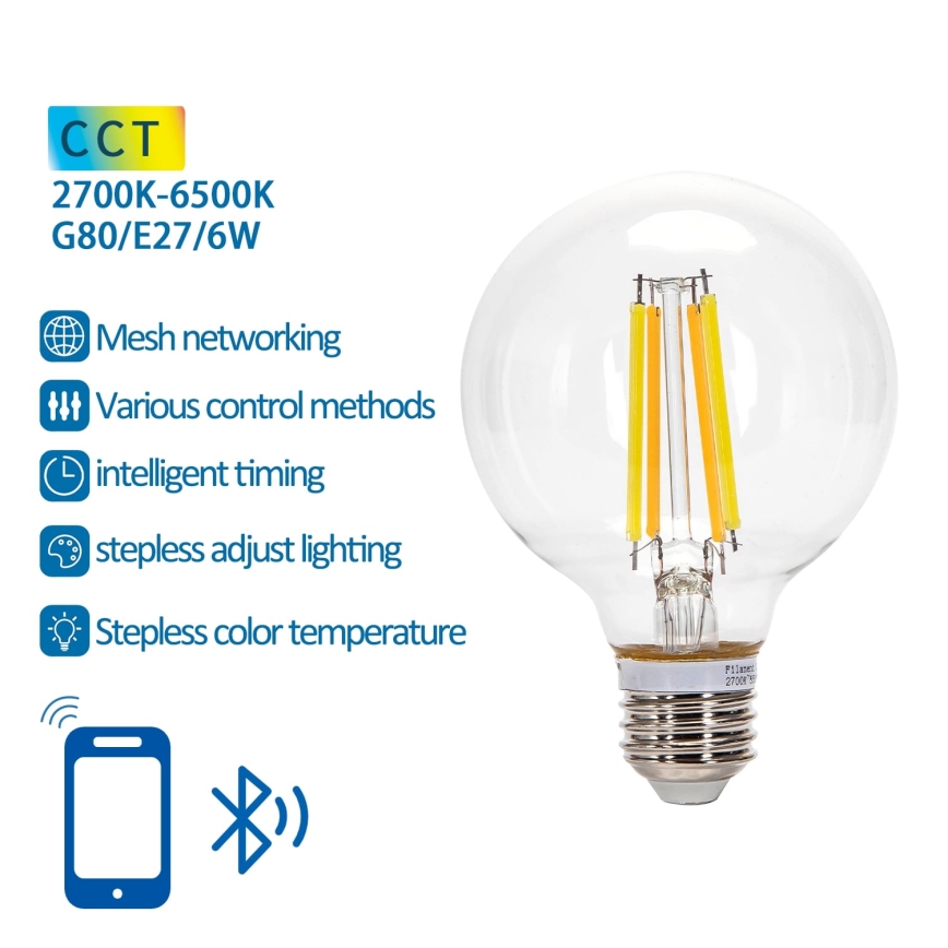 LED Ljusreglerad glödlampa FILAMENT MESH Smart G80 E27/6W/230V 2700-6500K - Aigostar