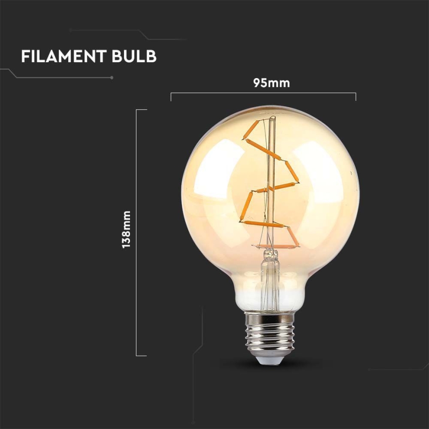 LED glödlampa FILAMENT G95 E27/4W/230V 2200K