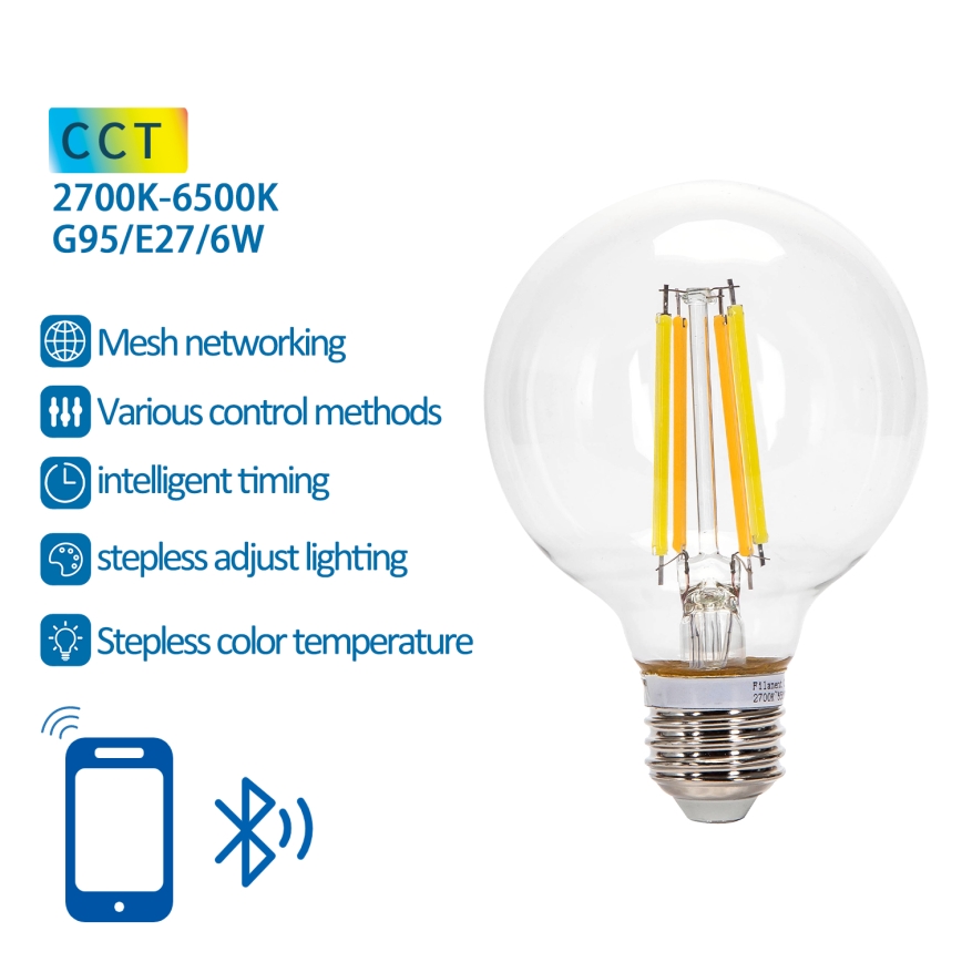 LED Ljusreglerad glödlampa FILAMENT MESH Smart G95 E27/6W/230V 2700-6500K - Aigostar