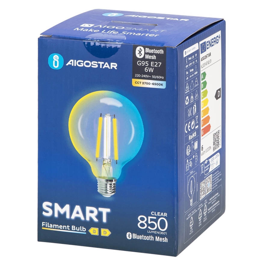 LED Ljusreglerad glödlampa FILAMENT MESH Smart G95 E27/6W/230V 2700-6500K - Aigostar