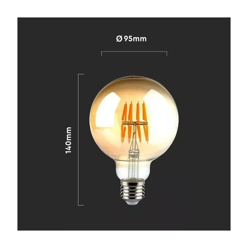 LED glödlampa FILAMENT G95 E27/8W/230V 2200K