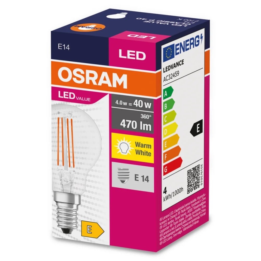 LED glödlampa FILAMENT P40 E14/4W/230V 2700K - Osram