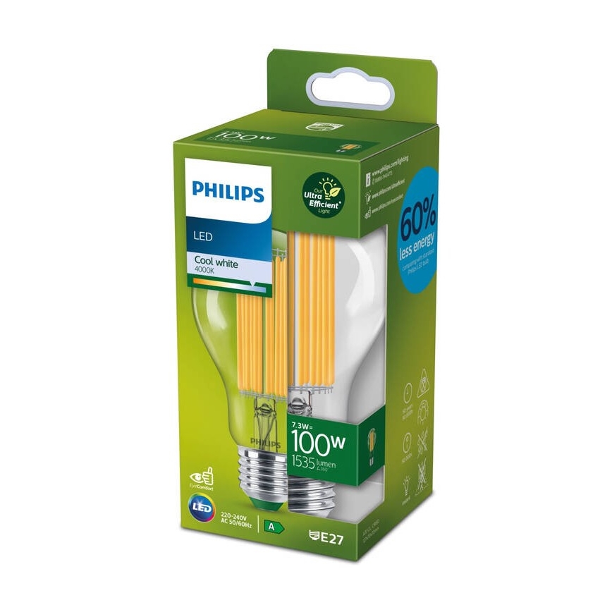 LED glödlampa FILAMENT Philips A60 E27/7,3W/230V 4000K