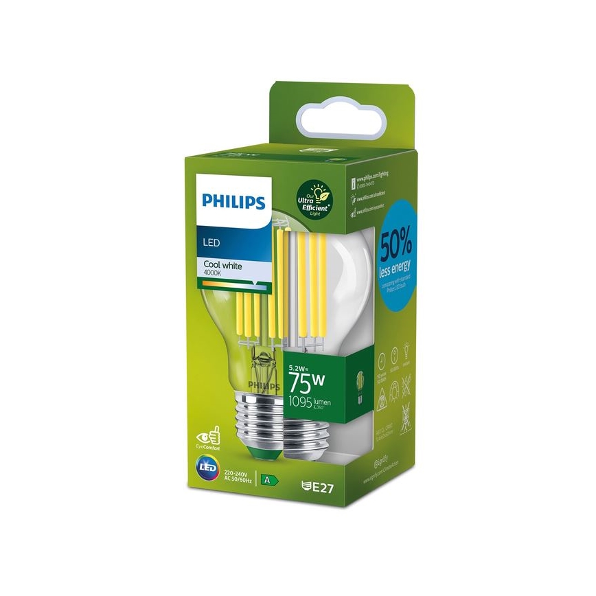 LED glödlampa FILAMENT Philips A70 E27/5,2W/230V 4000K