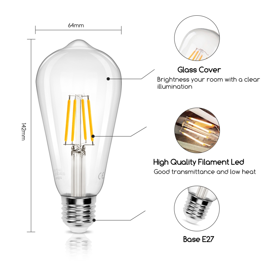 LED glödlampa FILAMENT ST64 E27/4W/230V 2700K - Aigostar