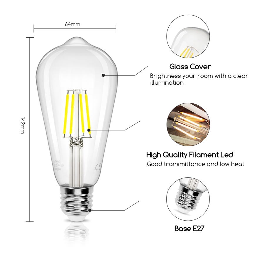 LED glödlampa FILAMENT ST64 E27/4W/230V 6500K - Aigostar