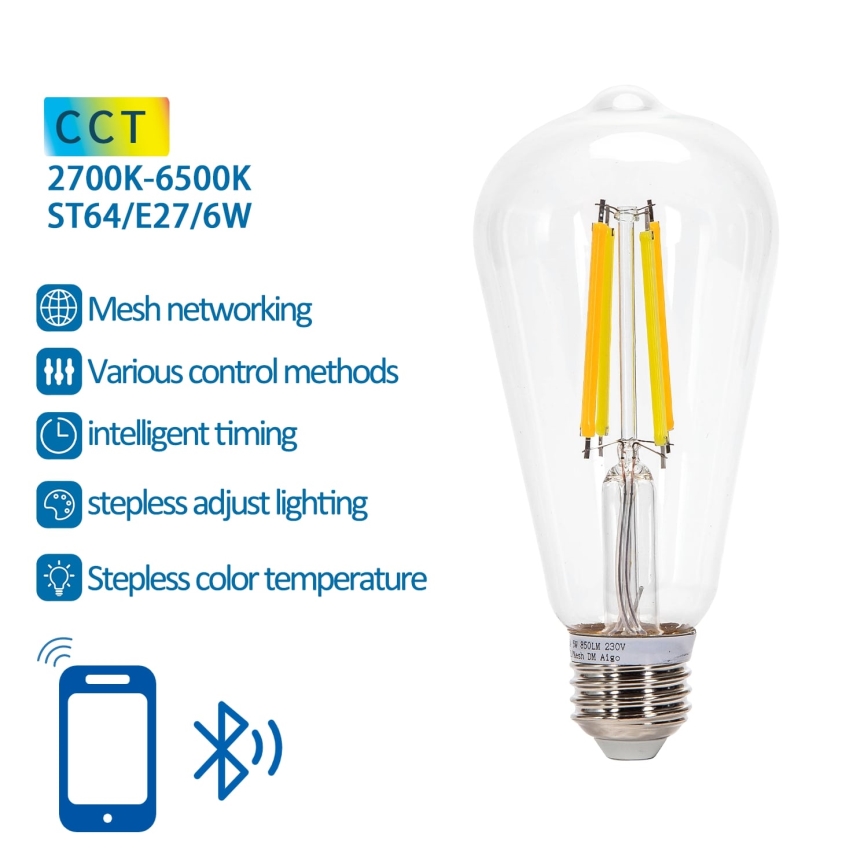 LED Ljusreglerad glödlampa FILAMENT MESH Smart ST64 E27/6W/230V 2700-6500K - Aigostar