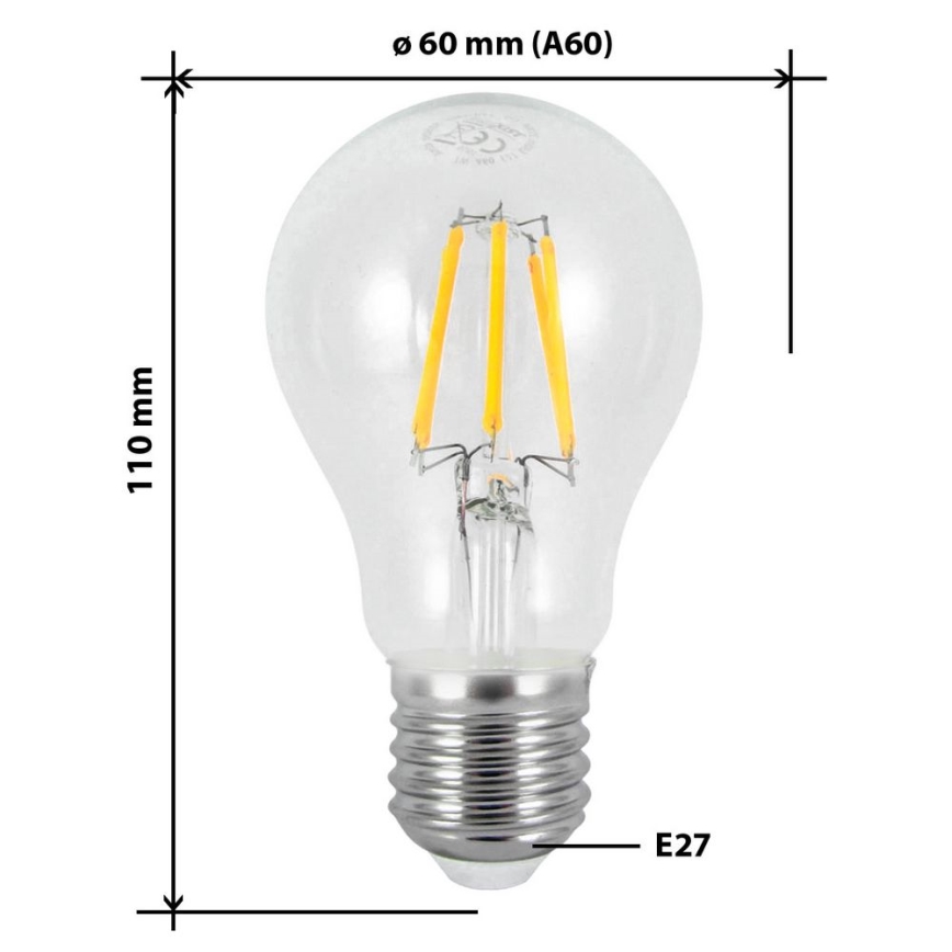LED glödlampa FILAMENT VINTAGE A60 E27/7W/230V 2700K