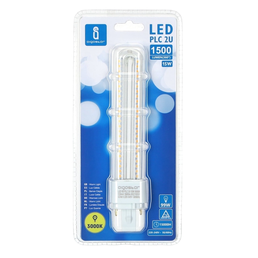 LED glödlampa G24D-3/15W/230V 3000K - Aigostar
