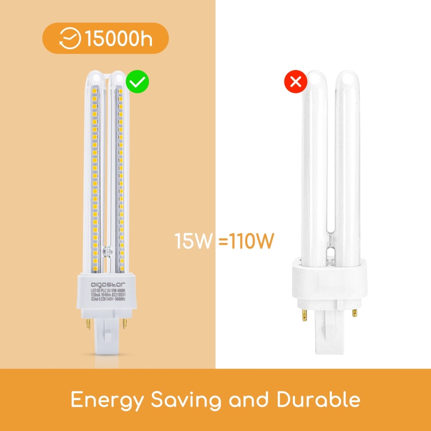 LED glödlampa G24D-3/15W/230V 4000K - Aigostar