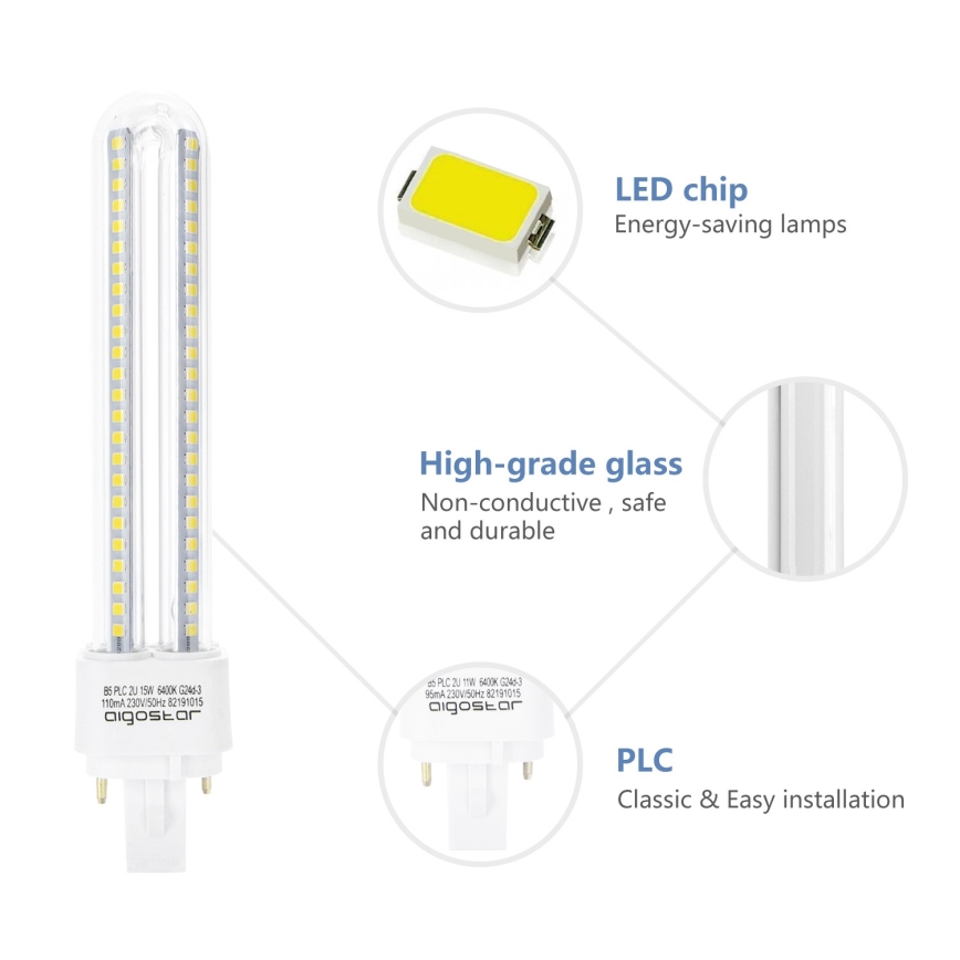 LED glödlampa G24D-3/15W/230V 6500K - Aigostar