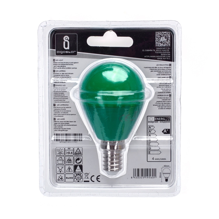 LED Glödlampa G45 E14/4W/230V grön- Aigostar