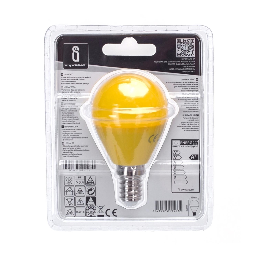 LED Glödlampa G45 E14/4W/230V gul - Aigostar