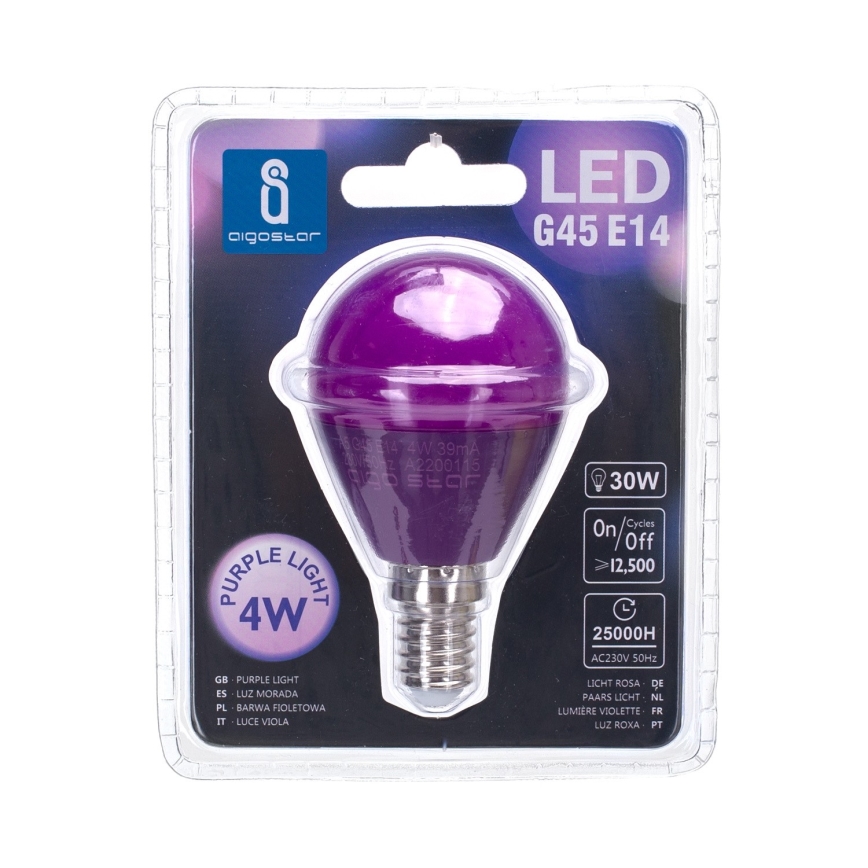 LED Glödlampa G45 E14/4W/230V lila- Aigostar