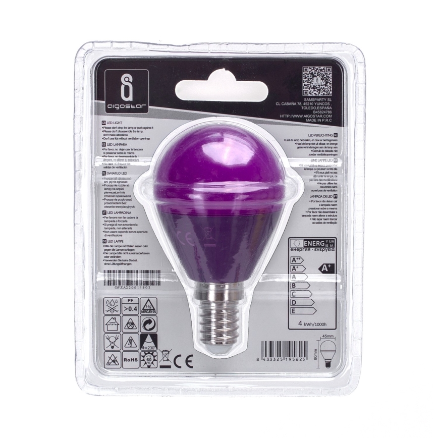 LED Glödlampa G45 E14/4W/230V lila- Aigostar