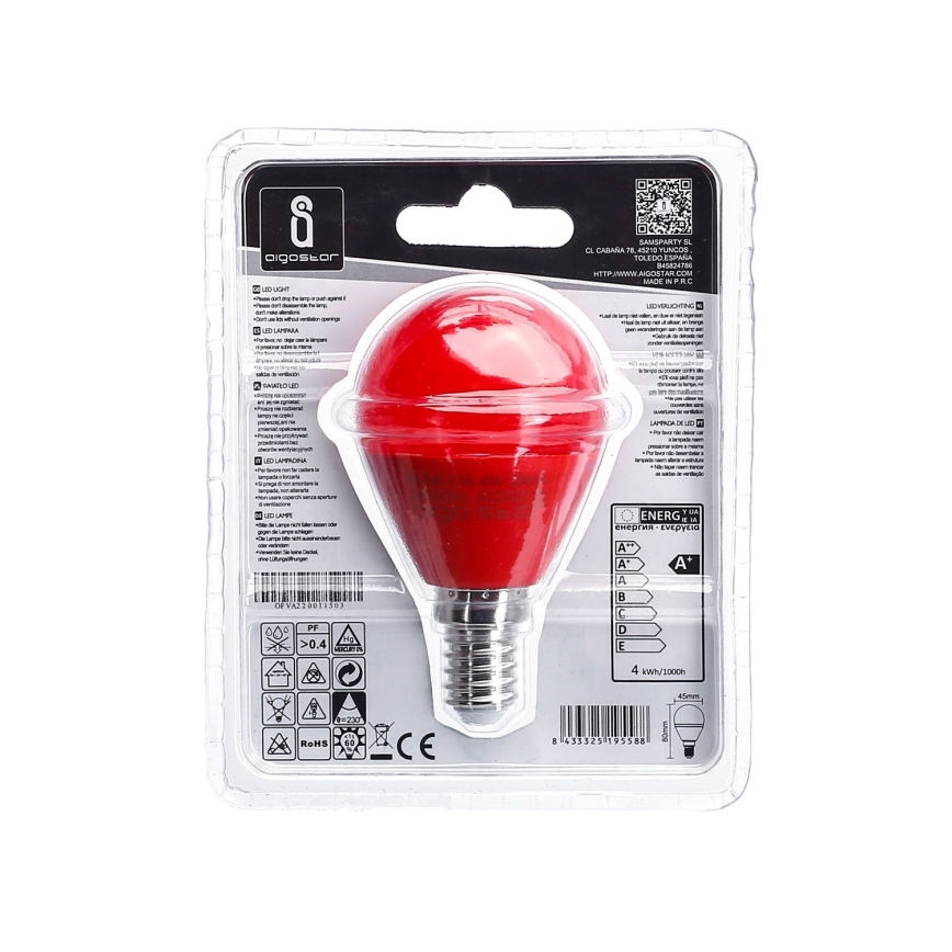 LED Glödlampa G45 E14/4W/230V röd- Aigostar