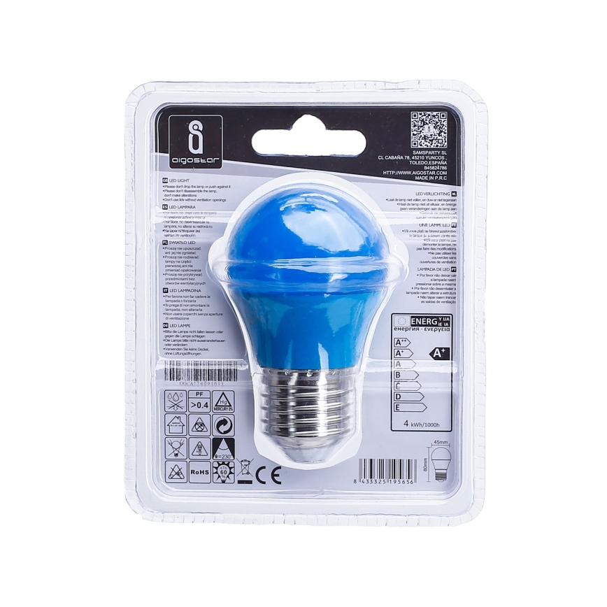 LED Glödlampa G45 E27/4W/230V blå- Aigostar